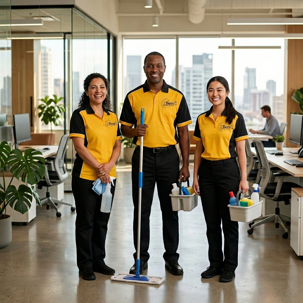 The 2Bees professional cleaning team in yellow and black uniforms